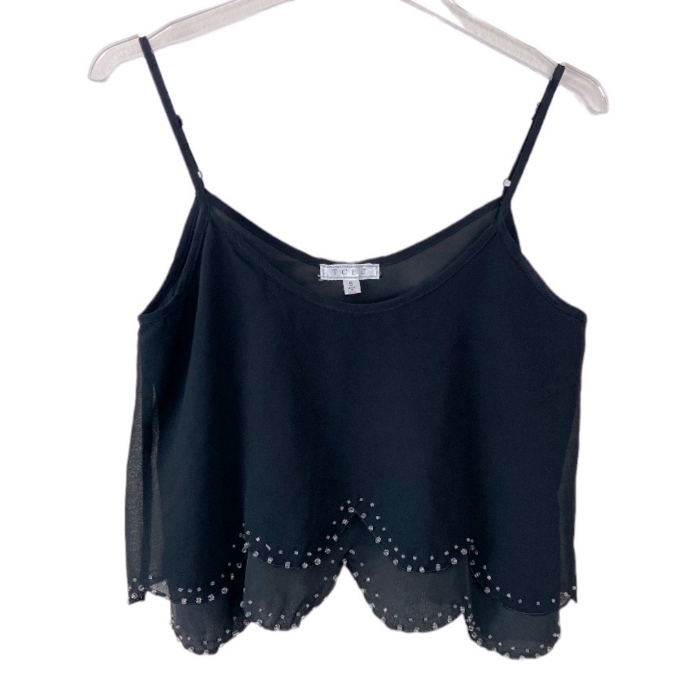 Tcec Black Spaghetti Strap Beaded Embezzlement Tank Top Size Small